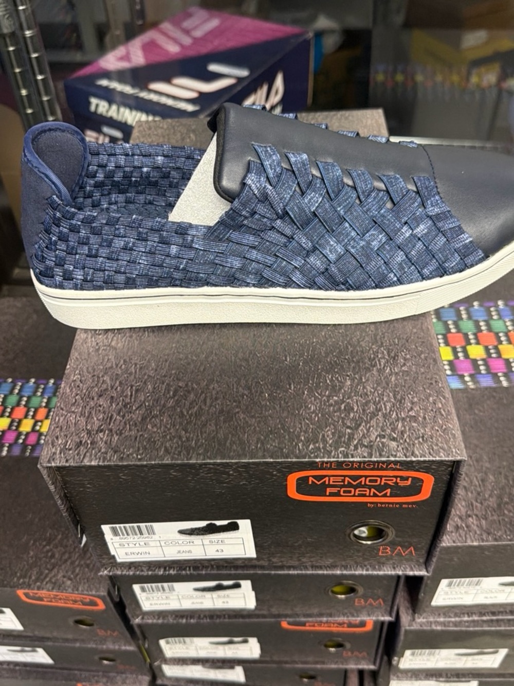 bernie mev. Woven Slip-On Loafer in Navy and White Mens Erwin